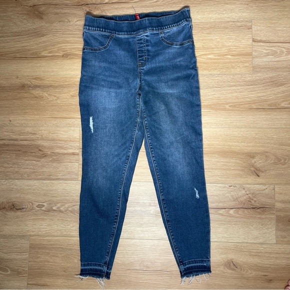 Spanx Distressed Skinny Jeans Leggings Womens Size Large Stretch Medium Wash - Picture 1 of 6